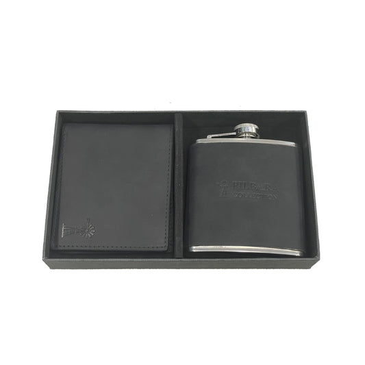 Leather Wallet & Hip Flask Set