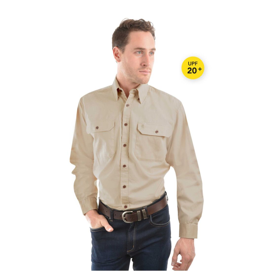 Mens Light Drill Work Shirt Double Pocket 3XL Bone Mens Shirt by Thomas Cook | The Bloke Shop