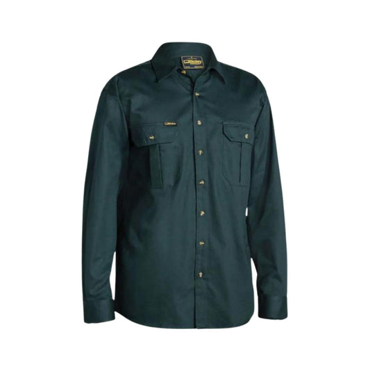 Original Cotton Drill Work Shirt - Long Sleeve S Bottle Green Workwear by Bisley | The Bloke Shop