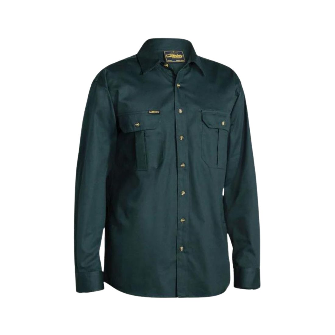 Original Cotton Drill Work Shirt - Long Sleeve S Bottle Green Workwear by Bisley | The Bloke Shop