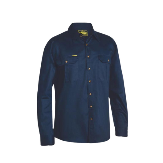 Original Cotton Drill Work Shirt - Long Sleeve S Khaki Workwear by Bisley | The Bloke Shop