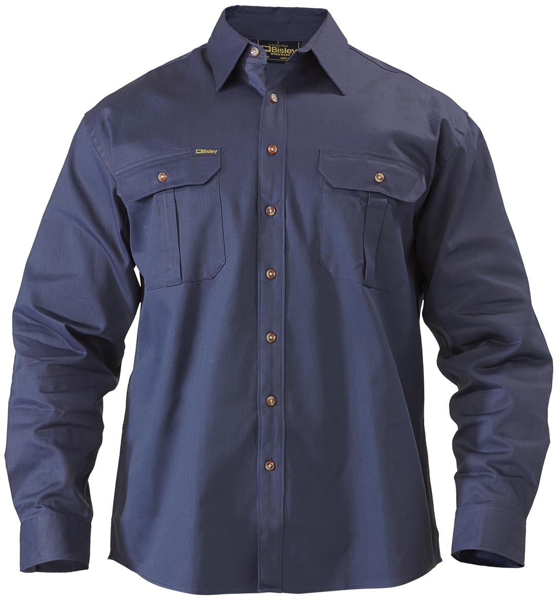 Bisley Original Cotton Drill Work Shirt - Long Sleeve S Navy Workwear by Bisley | The Bloke Shop
