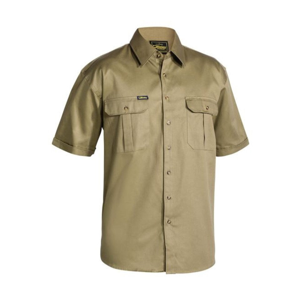 Original Cotton Drill Work Shirt - Short Sleeve S Khaki Workwear by Bisley | The Bloke Shop