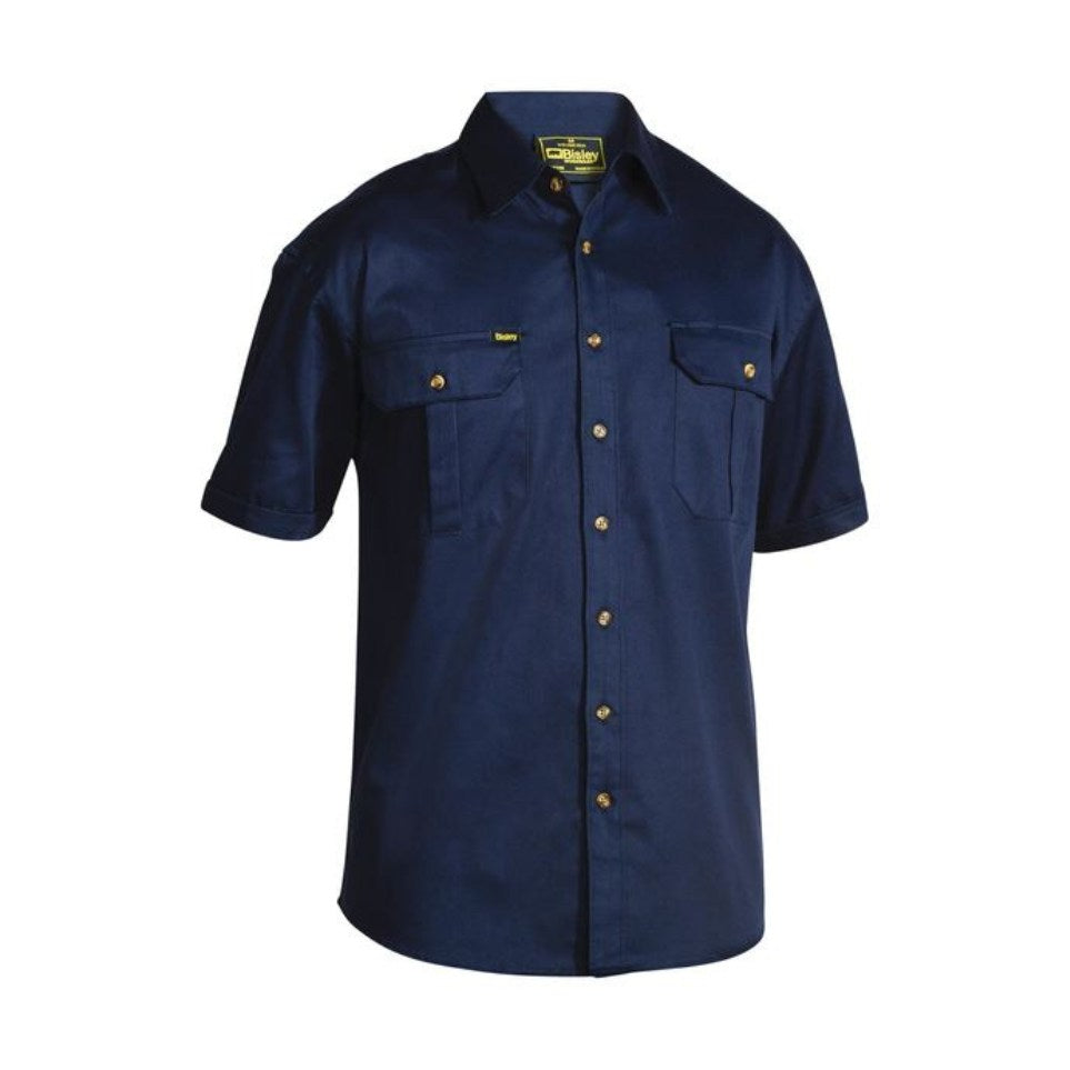 Original Cotton Drill Work Shirt - Short Sleeve S Navy Workwear by Bisley | The Bloke Shop