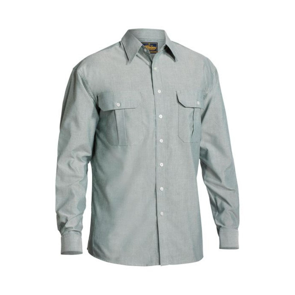 Oxford Shirt - Long Sleeve S Green Workwear by Bisley | The Bloke Shop