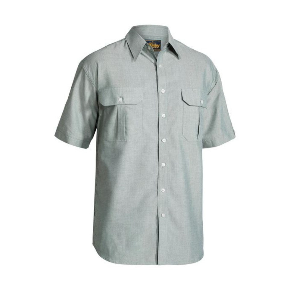 Oxford Shirt - Short Sleeve S Green Workwear by Bisley | The Bloke Shop