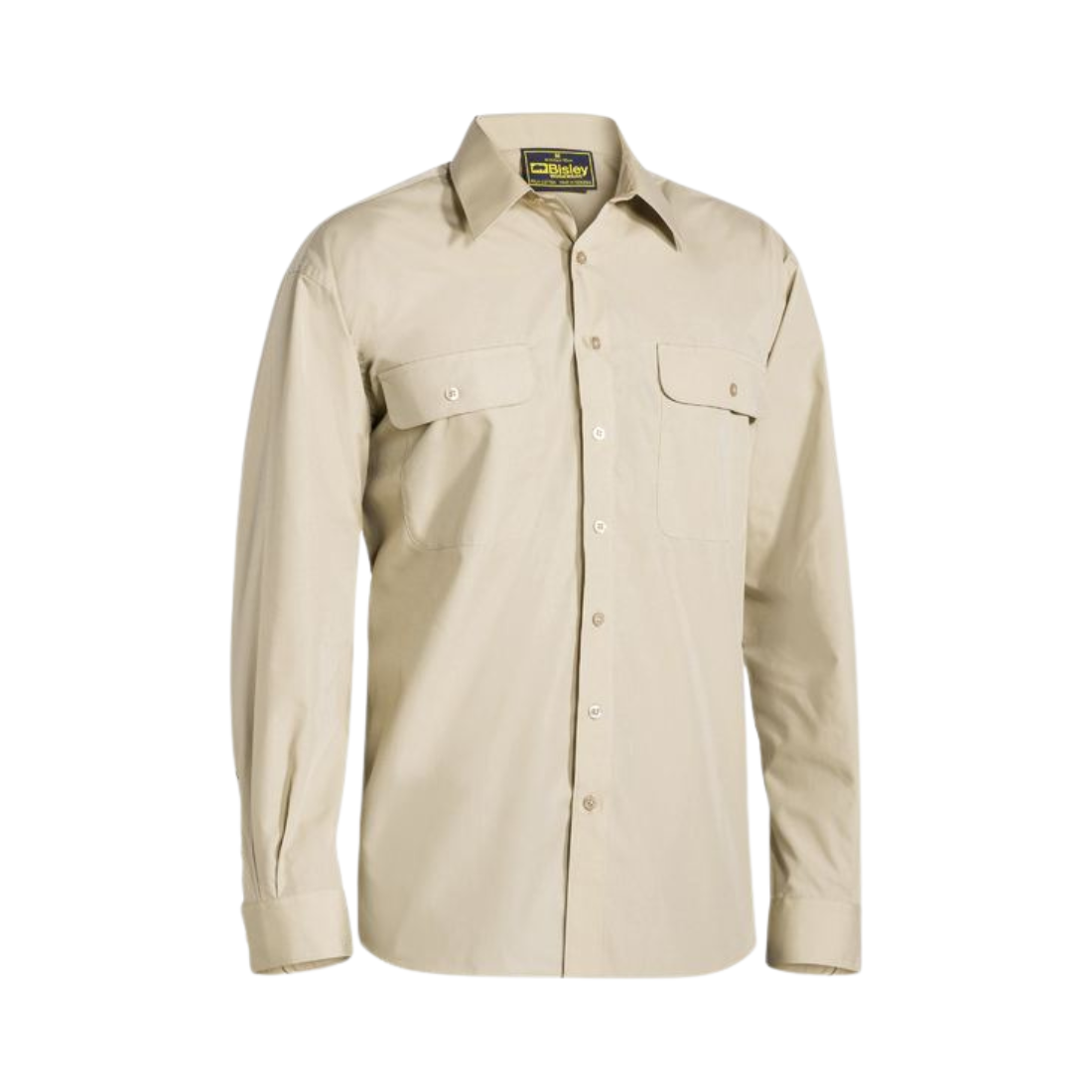 Permanent Press Shirt - Long Sleeve M Sand Workwear by Bisley | The Bloke Shop