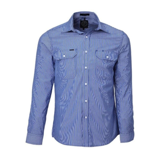 Pilbara Double Pocket Shirt - Long Sleeve 3XL Royal/White Mens Shirt by Pilbara | The Bloke Shop