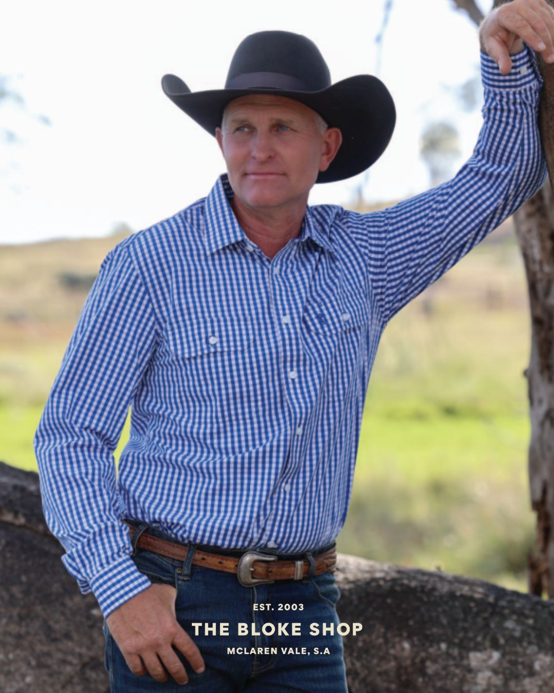 Pilbara Double Pocket Shirt - Long Sleeve Royal/White Mens Shirt by Pilbara | The Bloke Shop