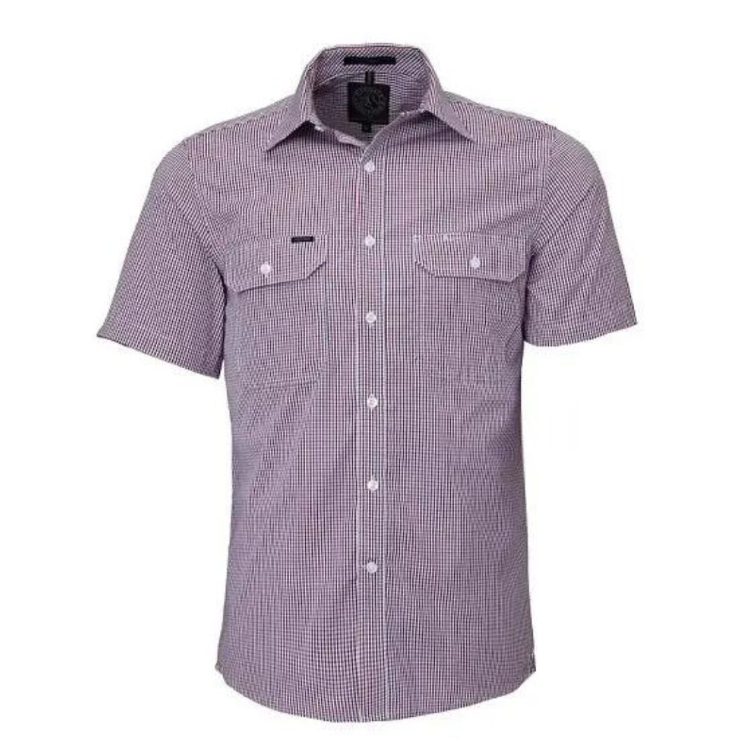 Pilbara Double Pocket Shirt - Short Sleeve 3XL Red/Navy Mens Shirt by Pilbara | The Bloke Shop