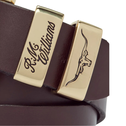 RM Williams Gold 1 1/2 inch Solid Hide Belt Chestnut Belt by RM Williams | The Bloke Shop