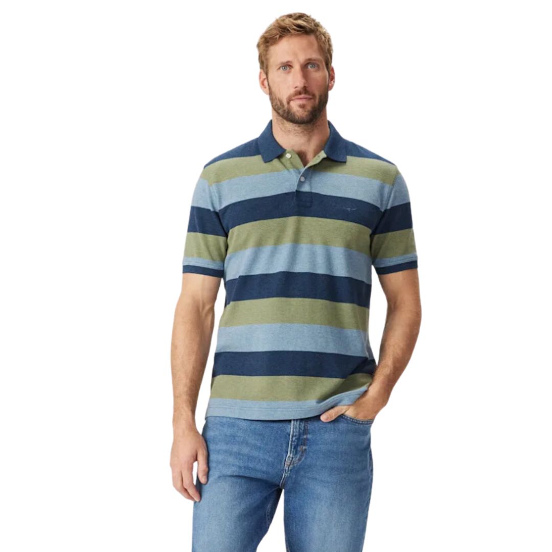 RM Williams Rod Polo Blue/Green Polo SS by RM Williams | The Bloke Shop