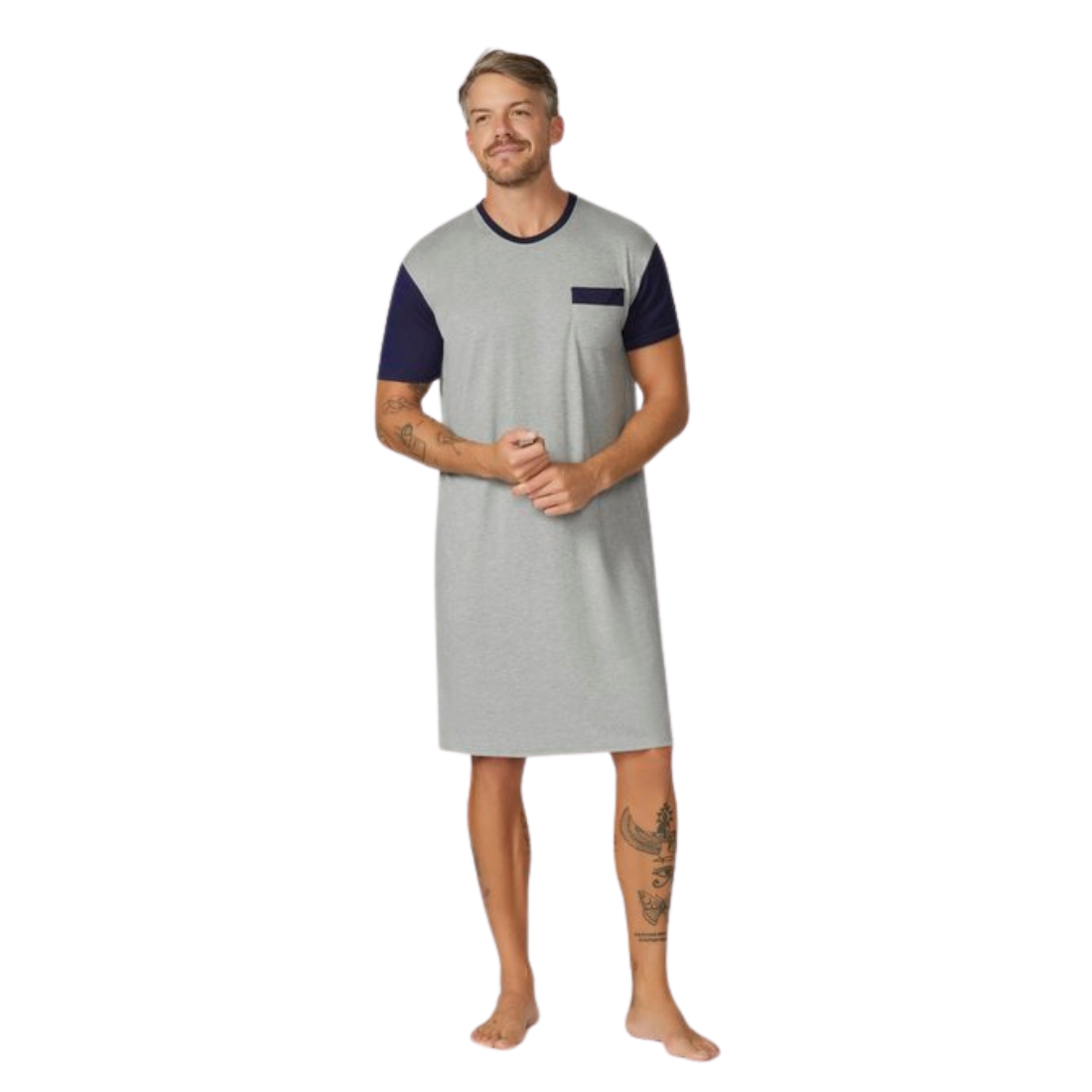 Short Sleeve Bamboo Night Shirt - Navy/Grey Navy/Grey Mens Sleepwear by Contare | The Bloke Shop