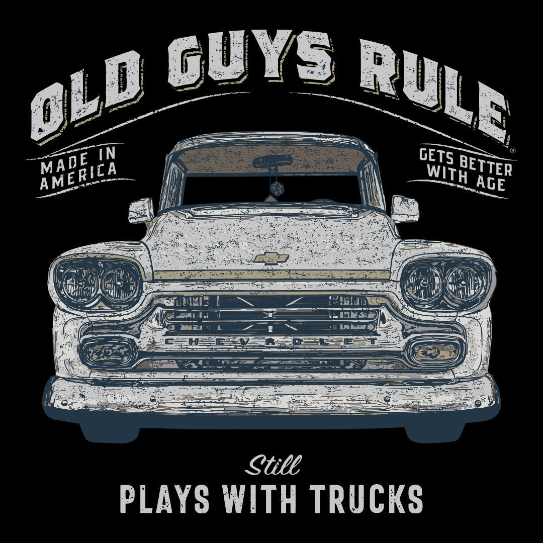 Still Plays with Trucks T-Shirt by Old Guys Rule Black Mens Tshirt by Old Guys Rule OGR | The Bloke Shop