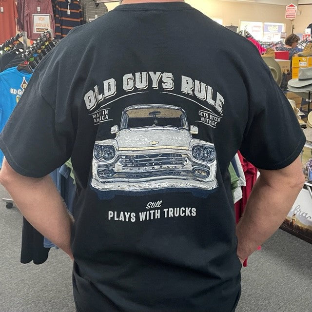 Still Plays with Trucks T-Shirt by Old Guys Rule M Black Mens Tshirt by Old Guys Rule OGR | The Bloke Shop