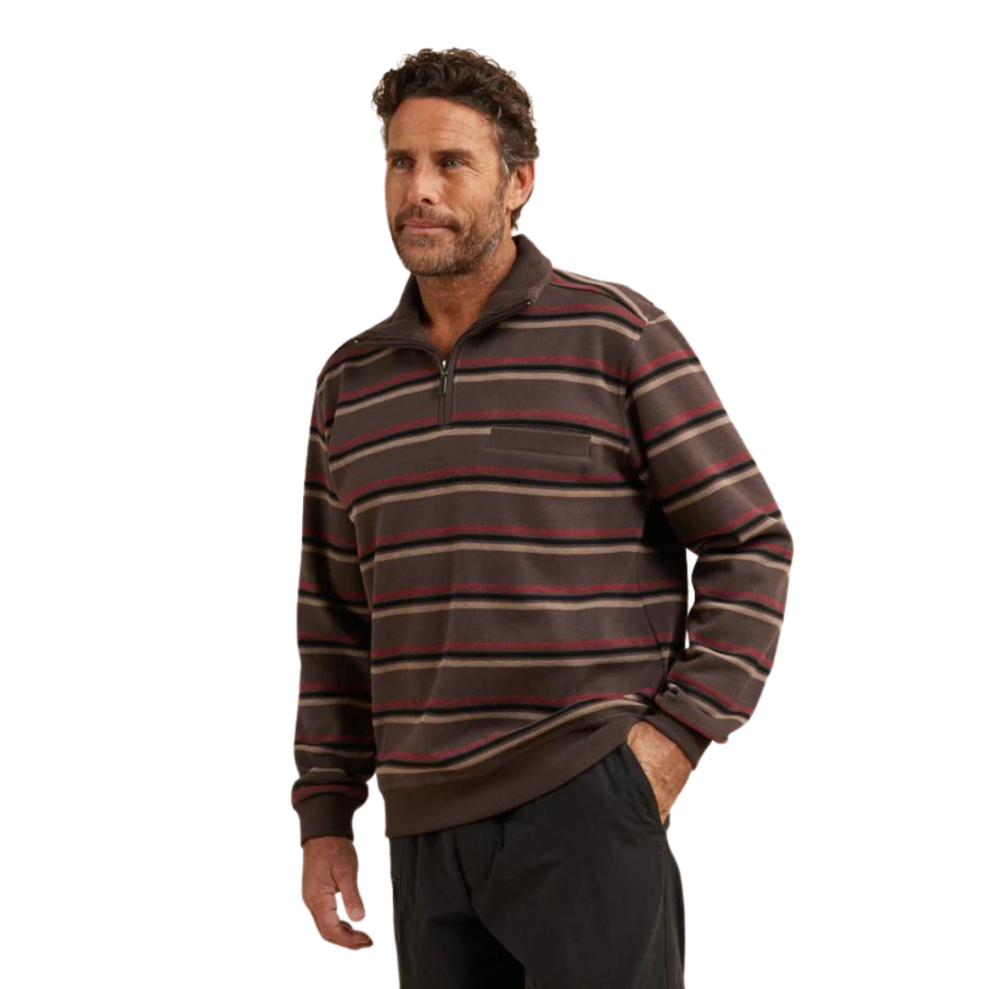 Modern French Rib Half Zip Oatmeal Mens Fleece Top by Breakaway | The Bloke Shop