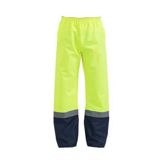 Taped Hi-Vis Rain Shell Pant S Yellow/Navy Workwear by Bisley | The Bloke Shop